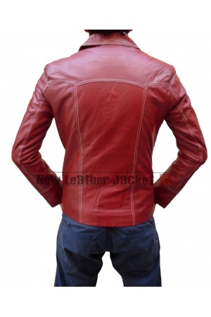 Brad Pitt Fight Club Red Real Leather Jacket